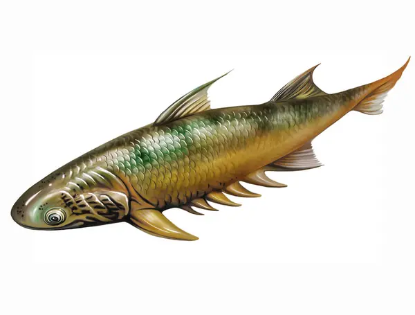 アクアントウェイ スピンツートゥース アカンソドイ 絶滅した魚 海洋の住民 現実的な絵画 2Dグラフィックス 手描き Aiではなく 白い背景の孤立した画像 ストックフォト