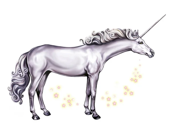 Unicorno Illustrazione Mitica Creatura Magica Fiaba Immagine Isolata Sfondo Bianco Foto Stock Royalty Free