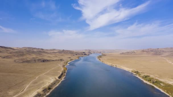 Ili River Kazah Steppe Nap Napján Aerial Hyper Lappse Idő — Stock videók