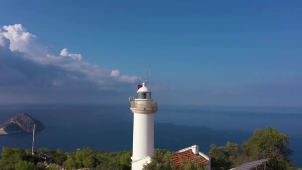 Gelidonya Lighthouse Sea Antalya Turkey Aerial View Drone Orbiting Tilt — Vídeos de Stock