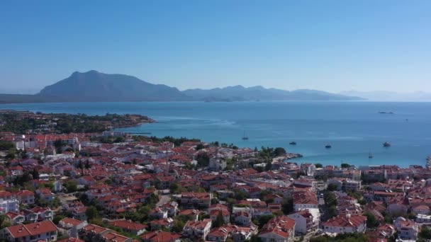 Datca Town Sunny Day Aerial View Turkish Riviera Turkey Orbiting — Stock Video