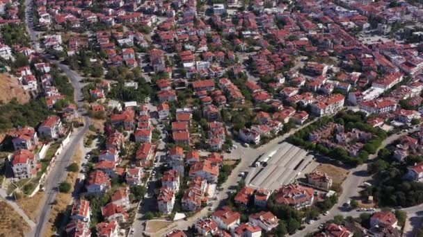 Red Roofs Buildings Datca Town Sunny Day Aerial View Turkish — Vídeo de stock