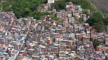 Cantagalo-Pavao-Pavaozinho Favelas. Rio de Janeiro, Brazil. Aerial View. Drone Flies Forward, Tilt Down