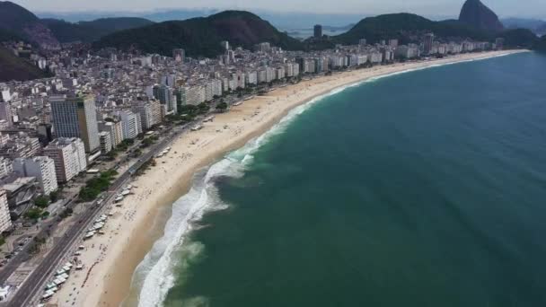 Rio Janeiro City Sunny Day Copacabana Beach Atlantic Ocean Aerial — Vídeo de Stock
