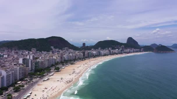 Rio Janeiro City Sunny Day Copacabana Beach Atlantic Ocean Aerial — Stock videók