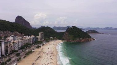 Rio de Janeiro City. Copacabana Beach and Atlantic Ocean. Leme Neighborhood. Aerial View. Brazil. Drone Flies Forward
