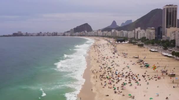 Ріо Жанейро Пляж Копакабана Атлантичний Океан Вид Повітря Бразилія Дрони — стокове відео