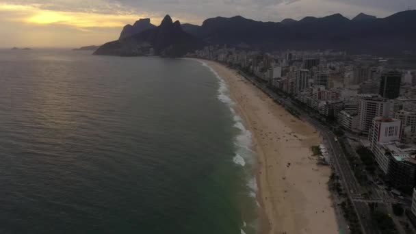 Rio Janeiro City Ipanema Beach Atlantic Ocean Sunset Aerial View — Αρχείο Βίντεο