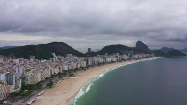 Rio Janeiro City Skyline Cloudy Morning Copacabana Beach Atlantic Ocean — Vídeo de Stock
