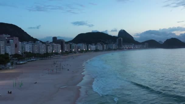 Rio Janeiro City Morning Twilight Copacabana Beach Atlantic Ocean Blue — Vídeo de stock