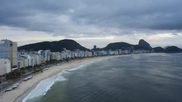 Rio Janeiro City Skyline Cloudy Morning Copacabana Beach Atlantic Ocean — Vídeo de Stock