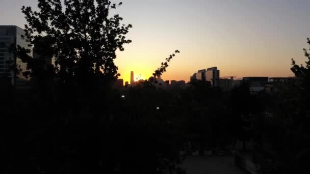 Santiago City Skyline Sunset Aerial View Las Condes Commune Chile – Stock-video