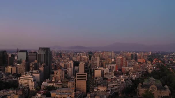 Santiago City Morning Twilight Blue Hour Aerial View Chile Drone — Vídeo de stock
