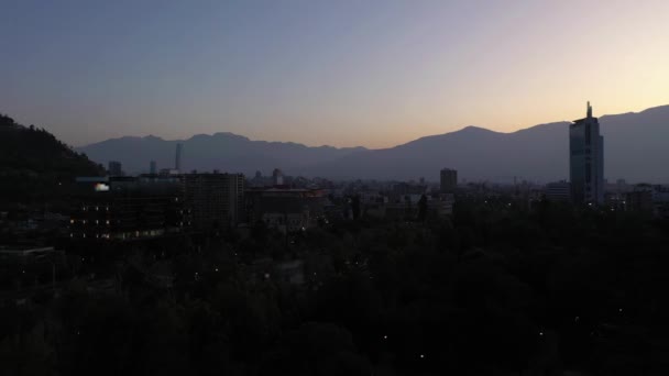 Santiago City Morning Twilight Andes Mountains Blue Hour Aerial View – Stock-video