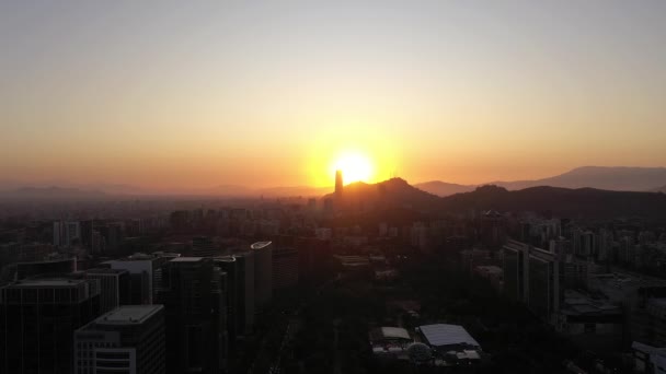 Santiago City Skyline Sunset Aerial View Las Condes Commune Chile — Stock video