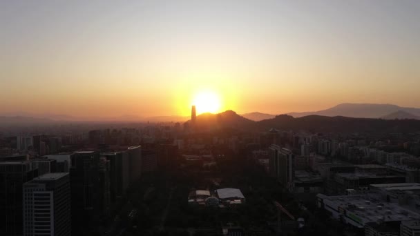 Santiago City Skyline Сансет Вид Воздуха Коммуна Лас Кондес Чили — стоковое видео