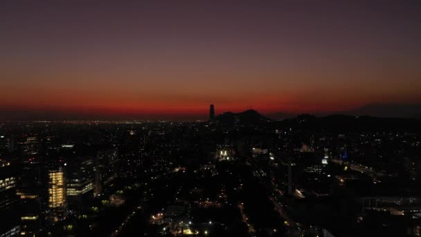 Sparkling Santiago Skyline Night Aerial View Las Condes Commune Chile — Stock video
