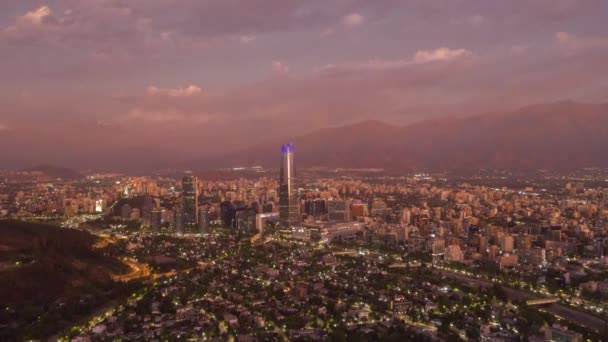 Santiago City Aften Twilight Andesbjergene Blå Timer Hyper Lapse Fra – Stock-video