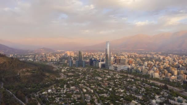 Santiago City Ved Sunset Andesbjergene Hyper Lapse Fra Luften Tidsforskydning – Stock-video