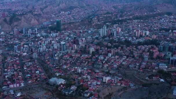 Paz Skyline Morning Twilight Aerial View Zona Sur District Bolivia — Stock Video