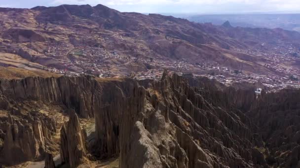 Valle Las Animas Spires Και Σχηματισμοί Βράχων Παζ Βολιβία Αεροφωτογραφία — Αρχείο Βίντεο