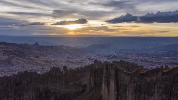 Valle Las Animas Spires Sunset 라파스 스케이프 볼리비아 Aerial Hyper — 비디오