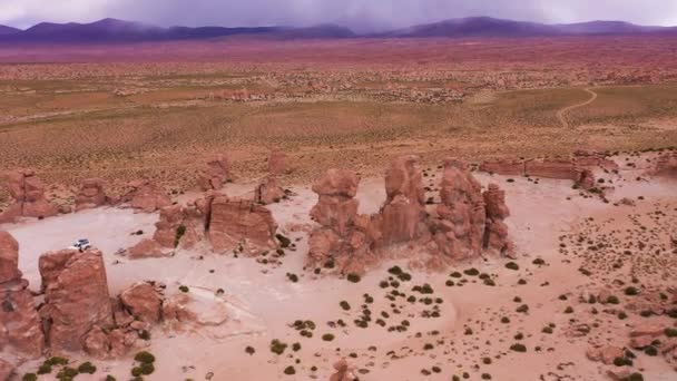 Rock Formations Rock Valley Bolivia Aerial View Drone Flies Backwards — Stock Video