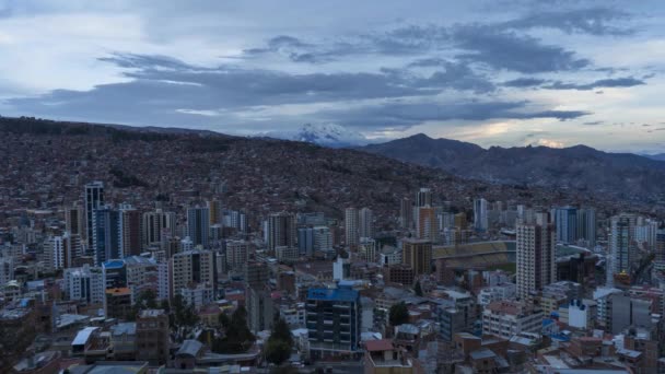 Пас Гора Имани Закате Район Макродистрито Сентро Боливия Широкий Выстрел — стоковое видео