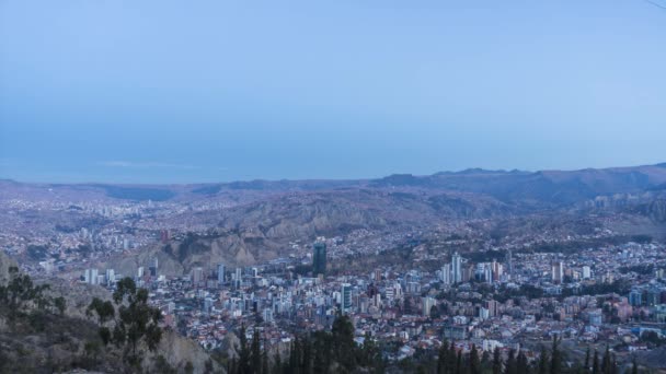 Paz Skyline Amanecer Zona Sur Bolivia Noche Día Tiempo Caducidad — Vídeo de stock