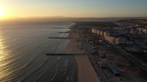 Costa Caparica Océan Atlantique Coucher Soleil Portugal Vue Aérienne Drone — Video
