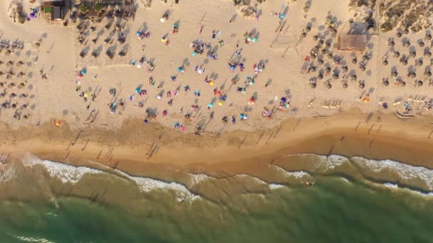 Fonte Telha海滩和大西洋 人山人海葡萄牙 空中自上而下的高角度视图 — 图库视频影像