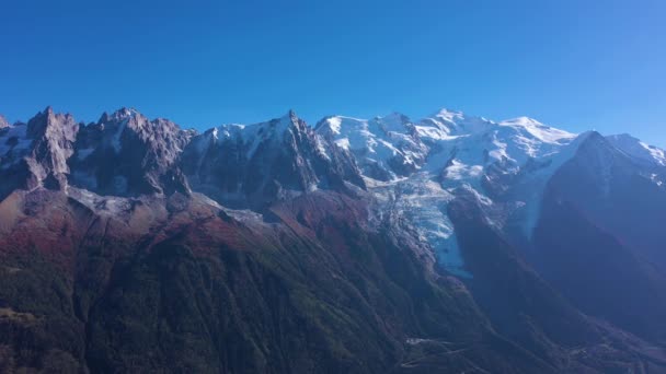 Chamonix Valley Monte Bianco Aiguille Midi Giorno Del Sole Alpi — Video Stock