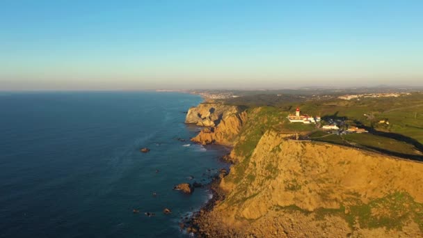 Cabo Roca Sonnigen Tag Kap Roca Goldene Stunde Portugal Luftaufnahme — Stockvideo