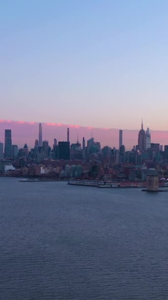 Het Stadsgezicht Van Manhattan Ochtend Hudson Rivier New York Verenigde — Stockvideo
