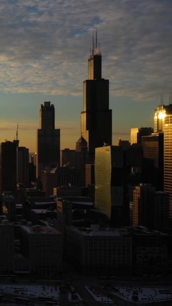 Urban Skyline Chicago Loop Sunset Frosty Winter Evening Zlatá Hodinka — Stock video