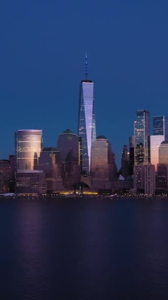 Urban Skyline Lower Manhattan Nova Iorque Evening Twilight Hora Azul — Vídeo de Stock