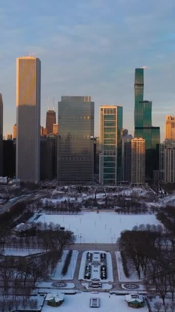 Městská Obloha Chicagské Smyčky Při Západu Slunce Mrazivé Zimě New — Stock video