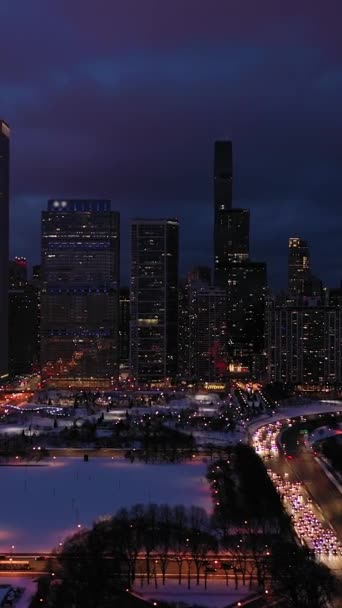 Urban Skyline Chicago Loop Night Winter New Eastside Michiganské Jezero — Stock video