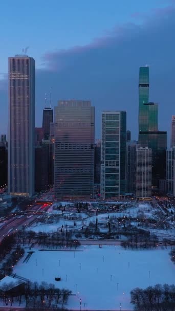 Urban Cityscape Chicago Loop Evening Twilight Frosty Winter New Eastside — Stock video
