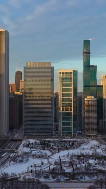 Urban Skyline Chicago Loop Pôr Sol Frosty Winter New Eastside — Vídeo de Stock