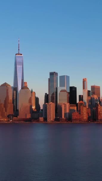 Dolní Manhattan New York City Při Západu Slunce Letecký Pohled — Stock video