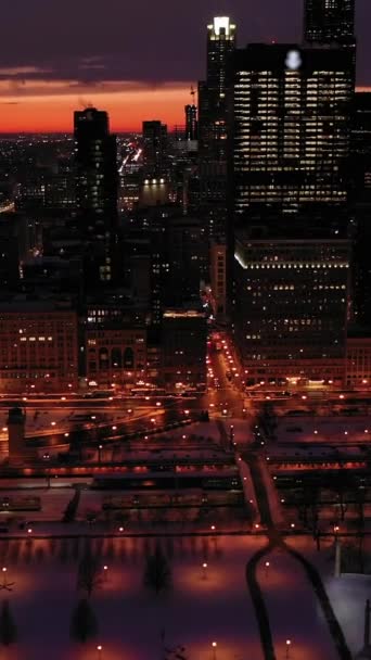 Urban Skyline Chicago Loop Night Winter Modrá Hodinka Letecký Pohled — Stock video