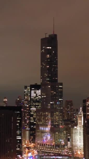 Урбан Чикаго Сіті Чикаго Вночі Взимку Новий Істсайд Стрітвервілль Вид — стокове відео