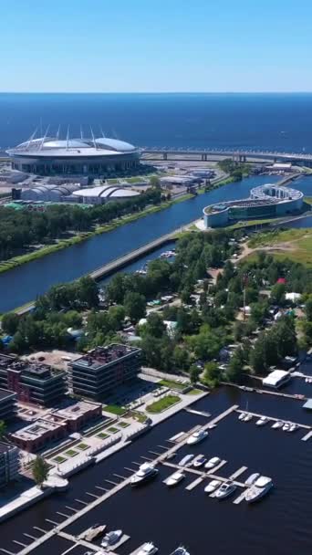 Saint Petersburg Russia Haziran 2019 Lakhta Center Tower Gazprom Arena — Stok video