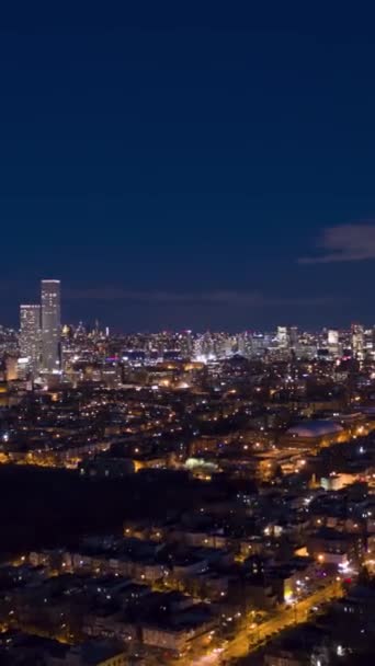Skyline Från New York City Natten Aerial Hyper Lapse Time — Stockvideo