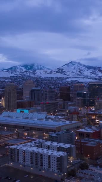 Salt Lake City Downtown Invierno Crepúsculo Hora Azul Utah Estados — Vídeos de Stock