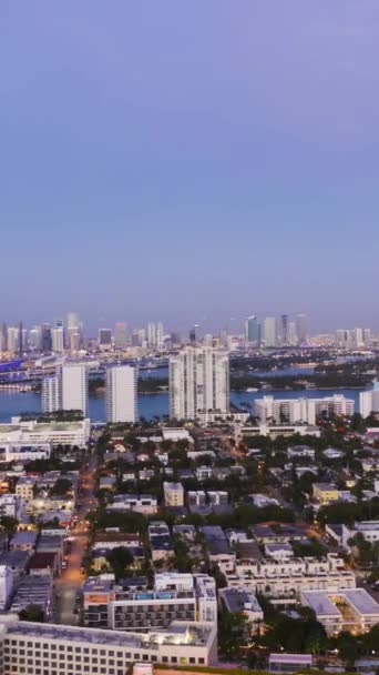Urban Skyline Van Miami Beach Miami Downtown Morning Twilight Blauw — Stockvideo