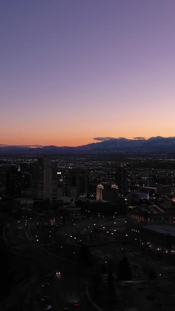 Illuminato Salt Lake City Skyline Tramonto Sera Crepuscolo Inverno Capitol — Video Stock