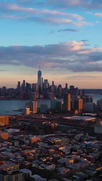 Urban Skyline Lower Manhattan Jersey City Hudson River Inglés Nueva — Vídeo de stock