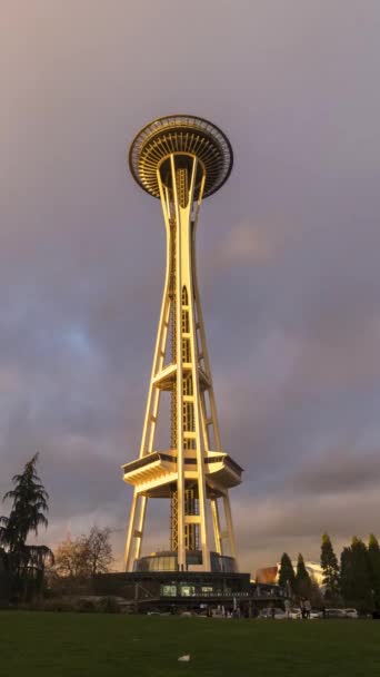 Seattle Eua Fevereiro 2021 Seattle Space Needle Tower Sunset Dia — Vídeo de Stock